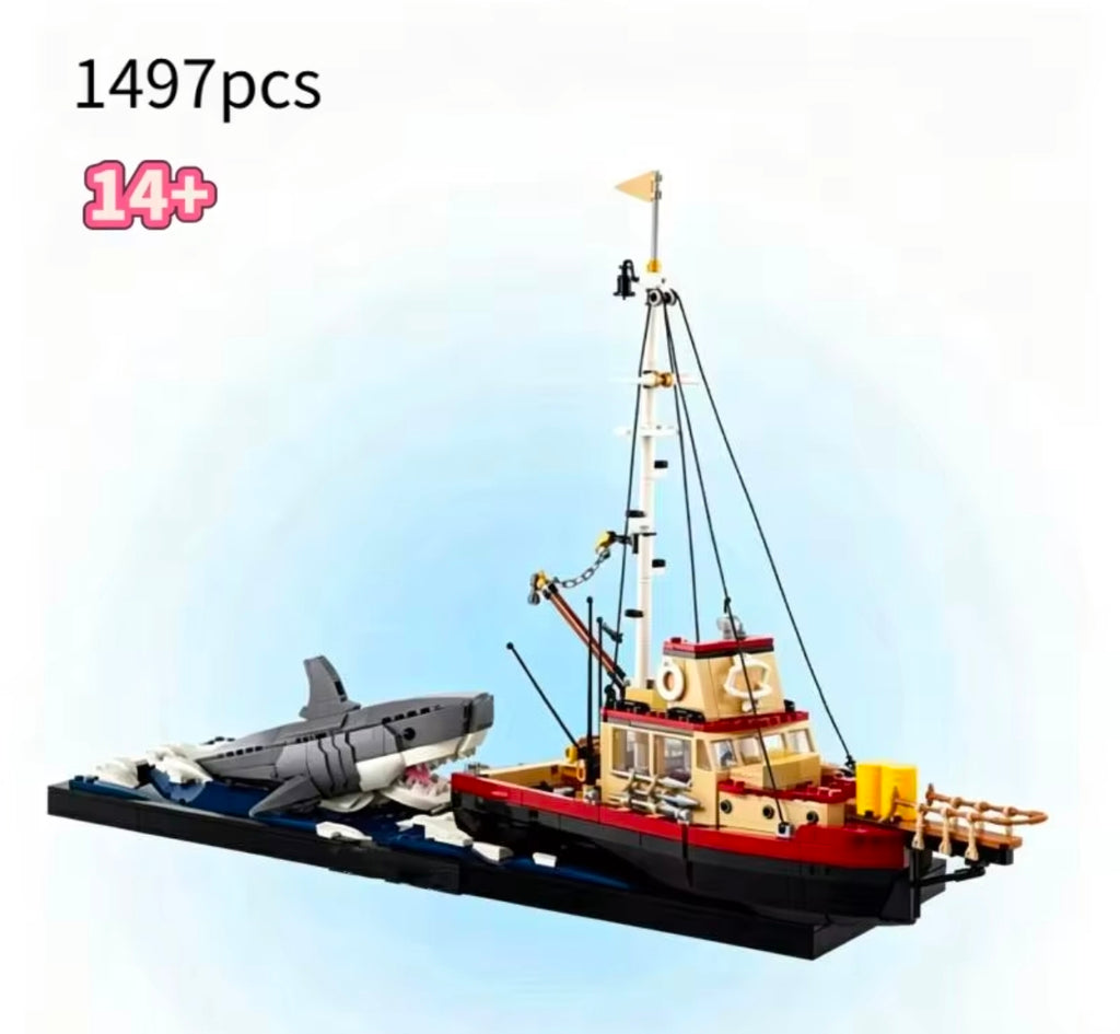 Jaws Diorama Boat & Shark (21350) 1503PCS Building Blocks w/ 3 Figures